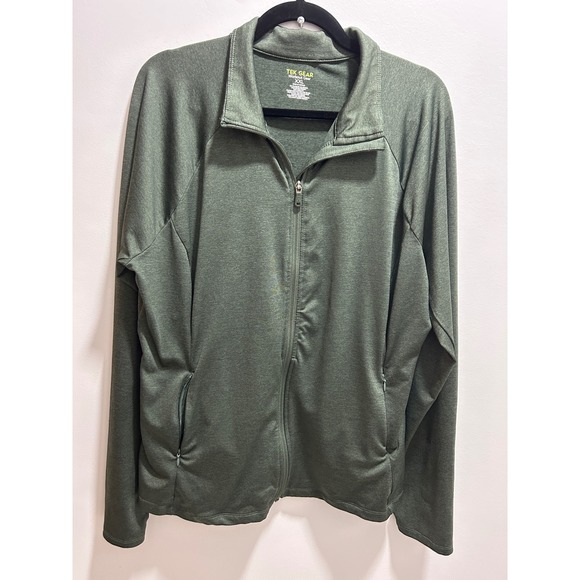 tek gear Jackets & Blazers - Tek Gear Womens XXL Olive Green Full Zip Workout Jacket Cinched Waist Reflective